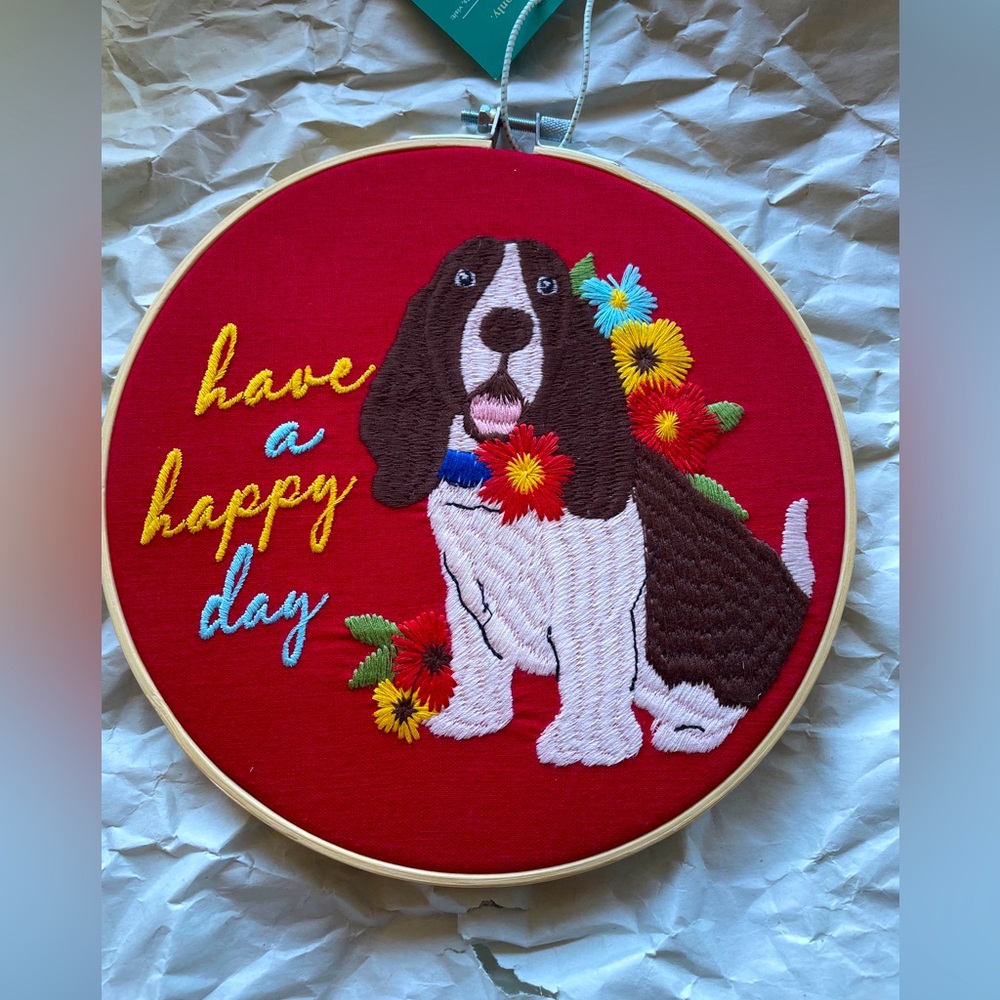 The Pioneer Woman Charlie Have A Happy Day Frame Hoop Floral Stitched Art NWT
